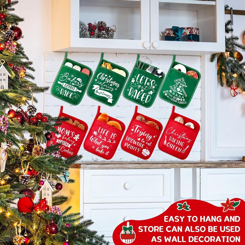 Layhit 12 Pieces Christmas Pot Holders with Pocket Heat Resistant Oven Mitts Hot Pads Farmhouse Cookie Bag for Kitchen Baking Cooking Appreciation Gift(Red and Green) - Image 5